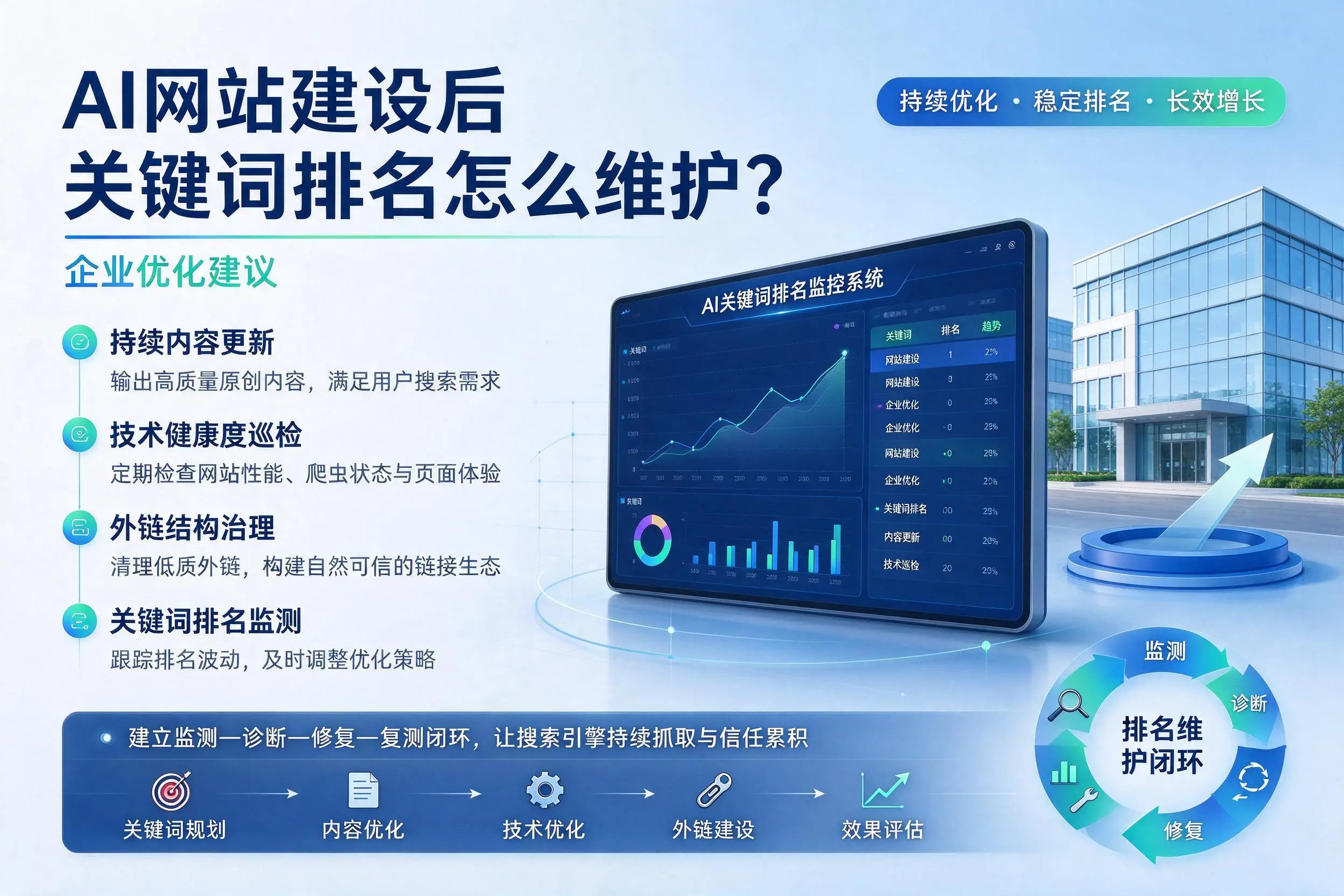 AI网站建设后关键词排名怎么维护？日喀则企业优化建议